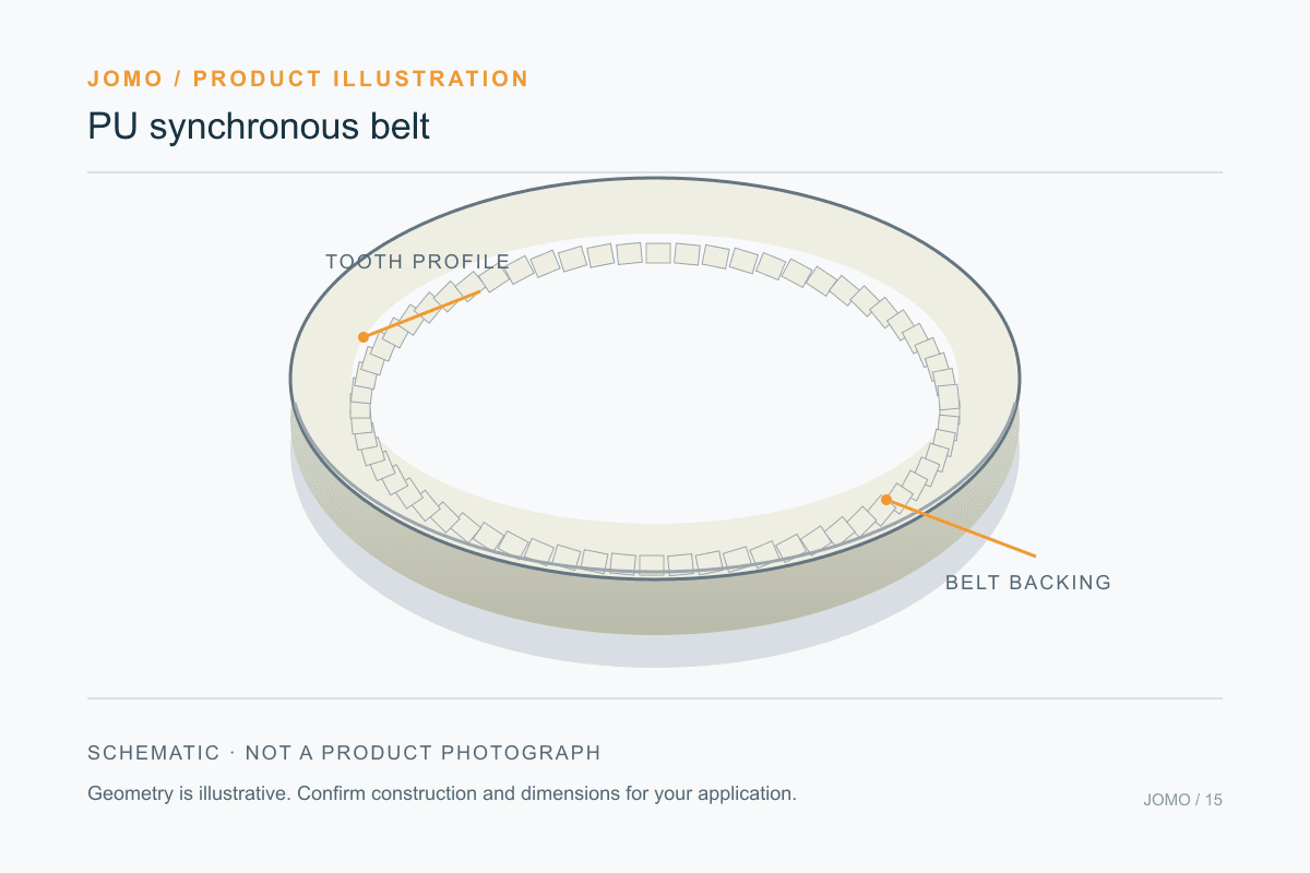 Original technical illustration: pu synchronous belt. Not a product photograph.